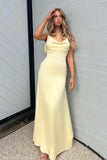 Ndyad Yellow Pearl Strap Prom Dress for Birthday&Quinceanera-??Glam Satin Sexy Backless Evening Dress HZ1024