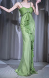 Ndyad Vintage-Inspired Green Evening Mermaid Gown ¨C Gentle Flowy Chiffon Ruffled & Beading Prom Dress for Birthday, Party** HZ1024