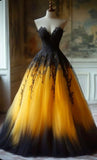 Ndyad Yellow Sweetheart Neck Tulle A-Line Prom Dress Gorgeous Evening Dress HZ1024