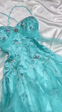 Ndyad 1950s Inspired Baby Princess Blue Prom Dress - Shimmering Sequins Tulle & Satin Ballgown for Formal Events HZ1024