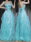 Ndyad 1950s Inspired Baby Princess Blue Prom Dress - Shimmering Sequins Tulle & Satin Ballgown for Formal Events HZ1024