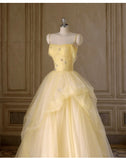 Ndyad Yellow Princess Tulle Prom Dress ??A-Line Shinny Beaded Evening Gown for Graduation & Quinceanera & Birthday HZ1024
