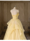 Ndyad Yellow Princess Tulle Prom Dress ??A-Line Shinny Beaded Evening Gown for Graduation & Quinceanera & Birthday HZ1024