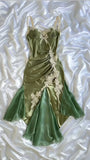Ndyad Navy Blue Spaghetti Straps Mermaid Satin Appliques Prom Dresses Party Dresses HZ1024