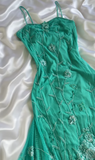 Ndyad Turquoise Spaghetti Straps Chiffon Party Dresses Vintage Lace Applique Prom Dresses Homecoming Dresses HZ1024