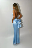 Ndyad Pink Satin Mermaid Spaghetti Straps Evening Dress Sexy Backless Prom Dress for Party HZ1024