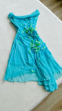 Ndyad 16 Blue Off-shoulder Chiffon Bodycon Short Party Dresses 3D Applique Enchanted Homecoming Dresses HZ1024
