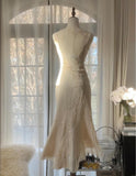 Ndyad White V-neck Chiffon Lace Applique Short Party Dress Elegant Bridesmaids Dress Homecoming Dress HZ1024