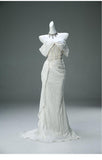 Ndyad White Taffeta Off-the-shoulder Mermaid Evening Dress Beaded Long Prom Dresses HZ1024