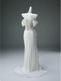 Ndyad White Taffeta Off-the-shoulder Mermaid Evening Dress Beaded Long Prom Dresses HZ1024