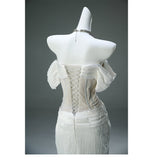 Ndyad White Taffeta Off-the-shoulder Mermaid Evening Dress Beaded Long Prom Dresses HZ1024