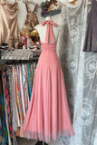 Ndyad V-neck Pink A-Line Party Dresses Backless Cocktail Party Dress HZ1024