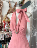 Ndyad V-neck Pink A-Line Party Dresses Backless Cocktail Party Dress HZ1024