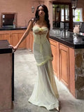 Ndyad Yellow Chiffon Mermaid Evening Dress Chic Strapless Party Dress HZ1024