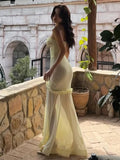 Ndyad Yellow Chiffon Mermaid Evening Dress Chic Strapless Party Dress HZ1024
