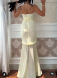 Ndyad Yellow Chiffon Mermaid Evening Dress Chic Strapless Party Dress HZ1024