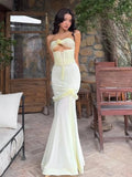 Ndyad Yellow Chiffon Mermaid Evening Dress Chic Strapless Party Dress HZ1024