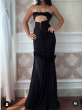 Ndyad Yellow Chiffon Mermaid Evening Dress Chic Strapless Party Dress HZ1024