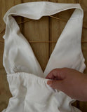 Ndyad White V-neck Satin Backless A-line Party Dresses Beautiful Homecoming Dress HZ1024