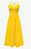 Ndyad Yellow Spaghetti Straps Satin A-Line Sleeveless Party Dresses with Slits HZ1024