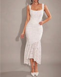 Ndyad White Jacquard Chiffon Mermaid Bridesmaid Dress Fashion Party Dress HZ1024