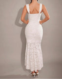 Ndyad White Jacquard Chiffon Mermaid Bridesmaid Dress Fashion Party Dress HZ1024