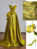 Ndyad Yellow Satin Sweetheart Neck A-Line Sweet 16 Dress Gorgeous Formal Evening Gowns HZ1024