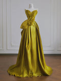 Ndyad Yellow Satin Sweetheart Neck A-Line Sweet 16 Dress Gorgeous Formal Evening Gowns HZ1024