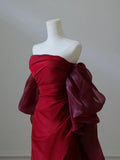Ndyad Satin Burgundy Long Prom Dress, Burgundy Long Evening Dress HZ1024