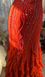 Ndyad Red Spaghetti Strap Chiffon Ruffle Beaded Sheath Long Prom Dresses HZ1024