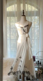 Ndyad White Spaghetti Straps Mermaid Chiffon Lace Prom Dresses Elegant Party Dresses HZ1024