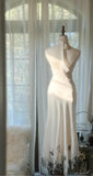 Ndyad White Spaghetti Straps Mermaid Chiffon Lace Prom Dresses Elegant Party Dresses HZ1024