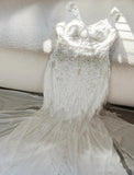 Ndyad White V-Neck Chiffon Beaded Mermaid Prom Dresses Vintage Evening Gowns HZ1024
