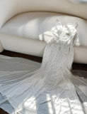 Ndyad White V-Neck Chiffon Beaded Mermaid Prom Dresses Vintage Evening Gowns HZ1024