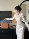 Ndyad minimalist square collar white dress HZ1024