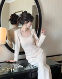 Ndyad minimalist square collar white dress HZ1024