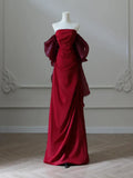 Ndyad Satin Burgundy Long Prom Dress, Burgundy Long Evening Dress HZ1024