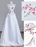 Ndyad White Strapless Satin Beaded A-line Wedding Dresses Formal Evening Gowns HZ1024
