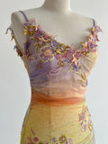 Ndyad Yellow Pink Spaghetti Straps Chiffon Embroidered Appliques Mermaid Prom Dresses Formal Evening Gowns HZ1024
