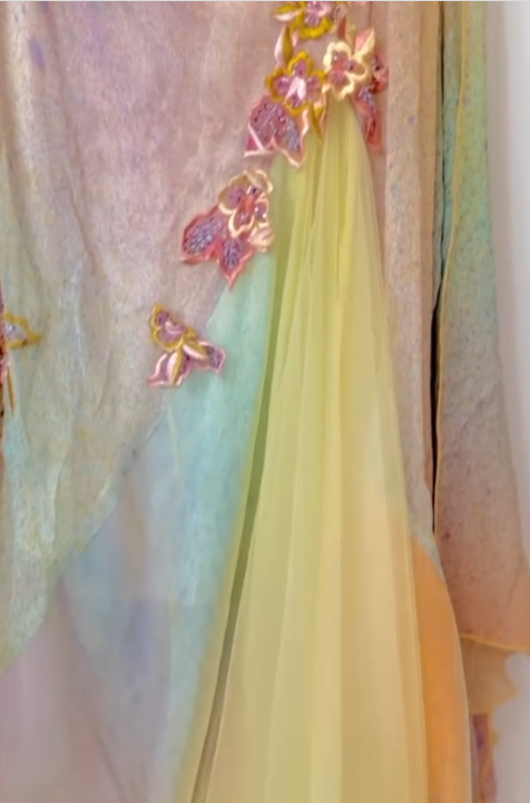 Ndyad Yellow Pink Spaghetti Straps Chiffon Embroidered Appliques Mermaid Prom Dresses Formal Evening Gowns HZ1024