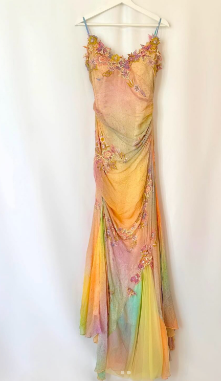 Ndyad Yellow Pink Spaghetti Straps Chiffon Embroidered Appliques Mermaid Prom Dresses Formal Evening Gowns HZ1024