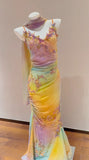 Ndyad Yellow Pink Spaghetti Straps Chiffon Embroidered Appliques Mermaid Prom Dresses Formal Evening Gowns HZ1024