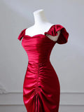 Ndyad Satin Burgundy Long Prom Dress, Mermaid Burgundy Long Formal Dress HZ1024