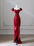 Ndyad Satin Burgundy Long Prom Dress, Mermaid Burgundy Long Formal Dress HZ1024