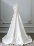 Ndyad Off Shoulder Satin Light Champagne Long Prom Dress, Light Champagne Evening Dress HZ1024