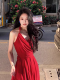 Ndyad holiday style blue halter neck backless suspender dress HZ1024