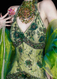Ndyad Green V-neck Mermaid Beaded Lace Tulle Long Prom Dresses Vintage Elegant Formal Evening Gowns HZ1024