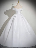 Ndyad White Satin Long Prom Dress, White Long Formal Dress HZ1024