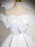 Ndyad White Satin Long Prom Dress, White Long Formal Dress HZ1024