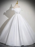 Ndyad White Satin Long Prom Dress, White Long Formal Dress HZ1024
